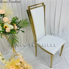Cadeiras de jantar de casamento de metal com encosto quadrado dourado