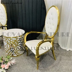 Cadeiras de casamento ovais de aço inoxidável dourado com encosto alto