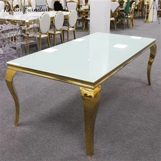 Mesa de casamento retangular minimalista em aço inoxidável dourado